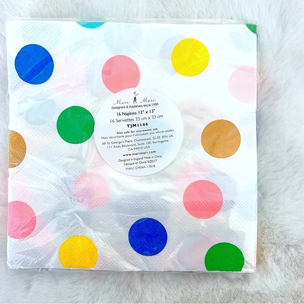 Meri Meri Multicolor Large Polka dots 16 piece Large napkins
